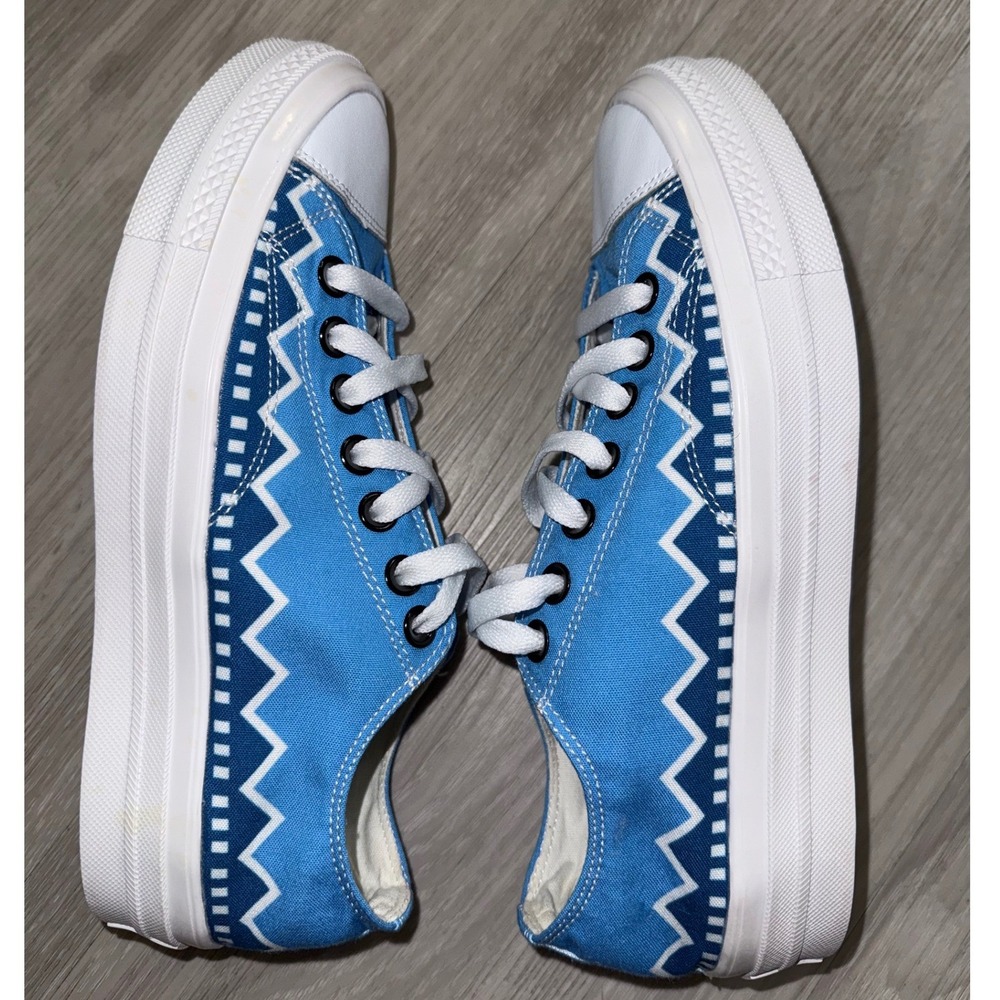 Westdale Blue White Zigzag Canvas Low Top Platform Sneakers EU 39.5 Mens Womens